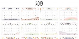 Free Printable kalender voor 2019