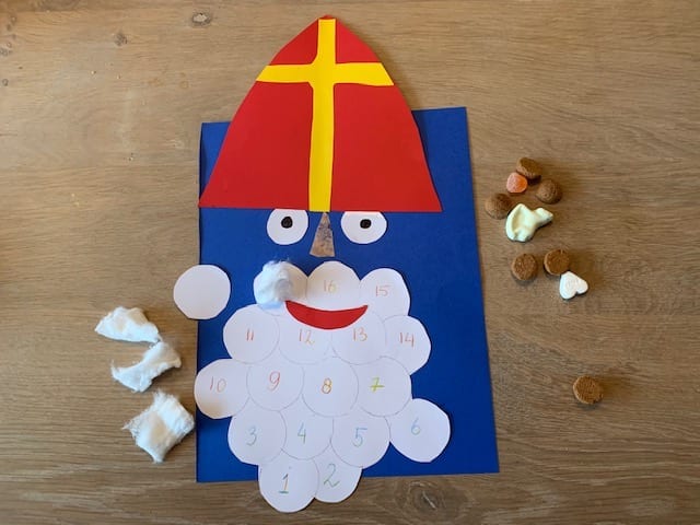 Aftelkalender sinterklaas zelf maken met baard en watten