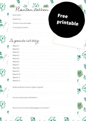 Free printable over stekjes planten