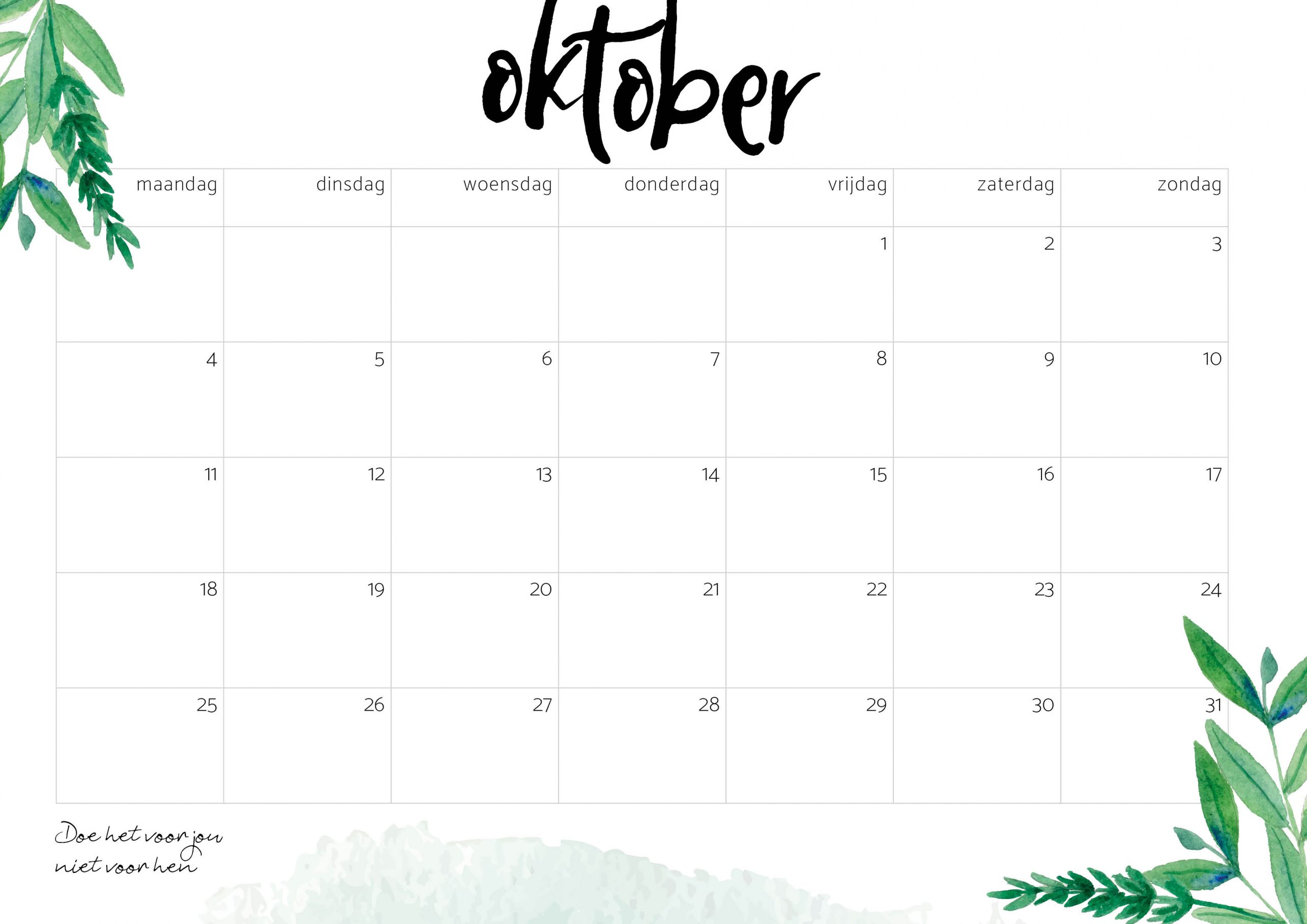 gratis kalender 2021 oktober