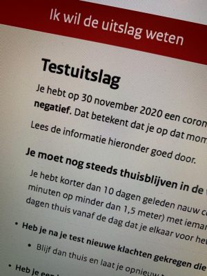 testuitslag negatief corona