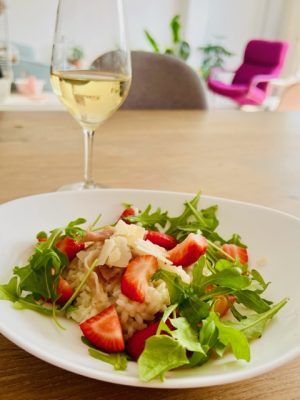 Risotto met aardbeien parmaham en rucola