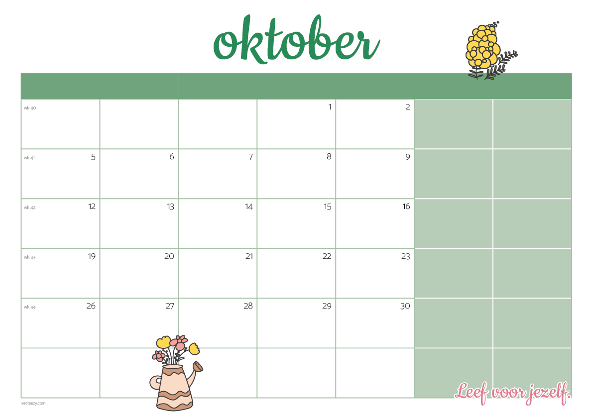 Gratis kalender oktober 2026